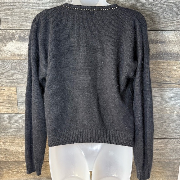 80s Bling Casino Grandma Cardigan Black Beaded Jewel Button Silk Angora Small S - Picture 7 of 9